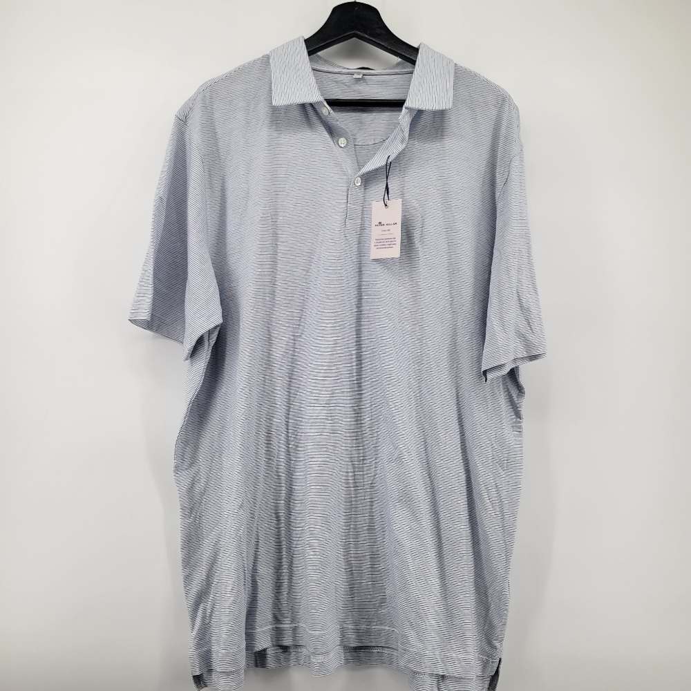 Peter Millar Men's Light Blue Stripe Polo Shirt Cotton Silk Size XL